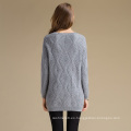 Prendas de vestir exteriores Cuello redondo Gris Solid Rhombus estampado Cashmere Sweater Mujeres